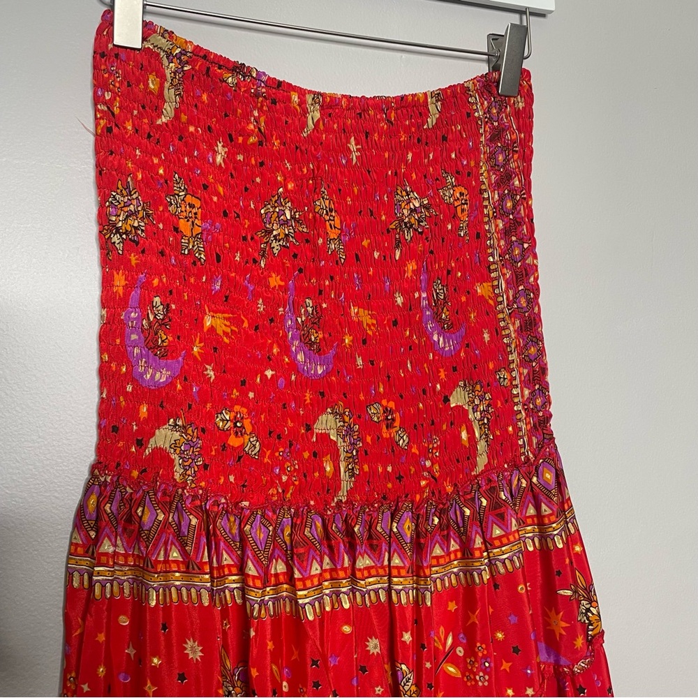 Vibrant Strapless Red Paisley Dress - Picture 9 of 12